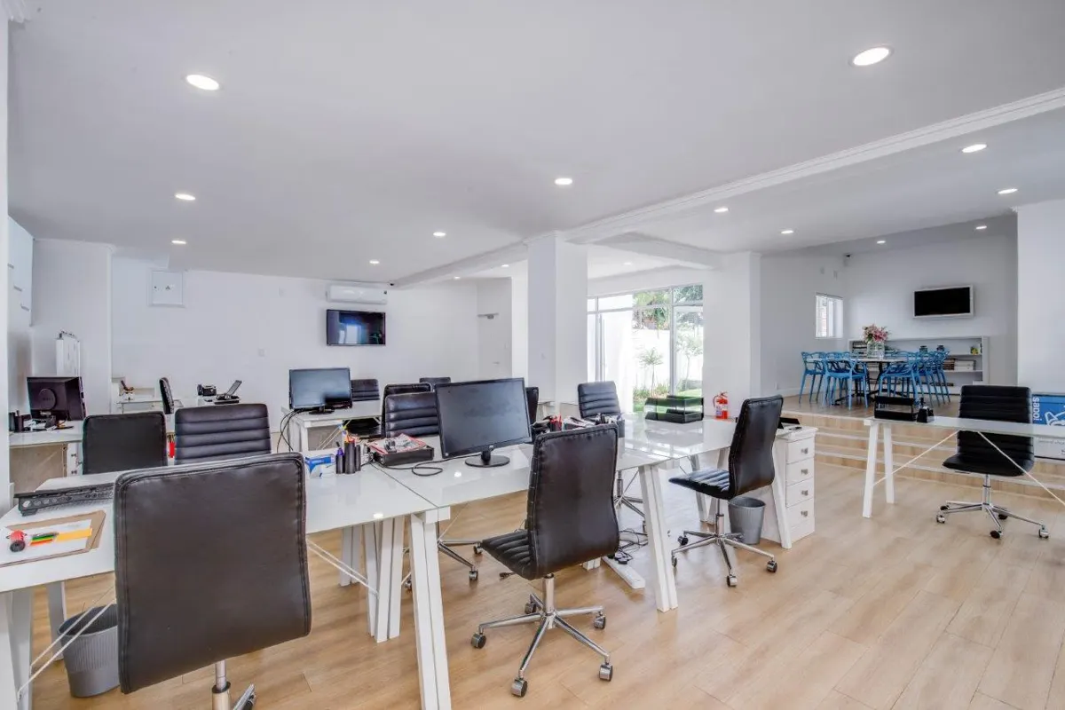 Bright open-plan office with timber-look floors